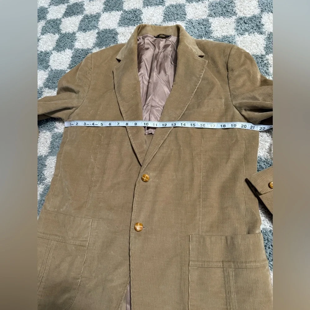 HAGGAR USA Vintage Tan Corduroy 2 Basket Weave Button Blazer Jacket 70s Retro 42